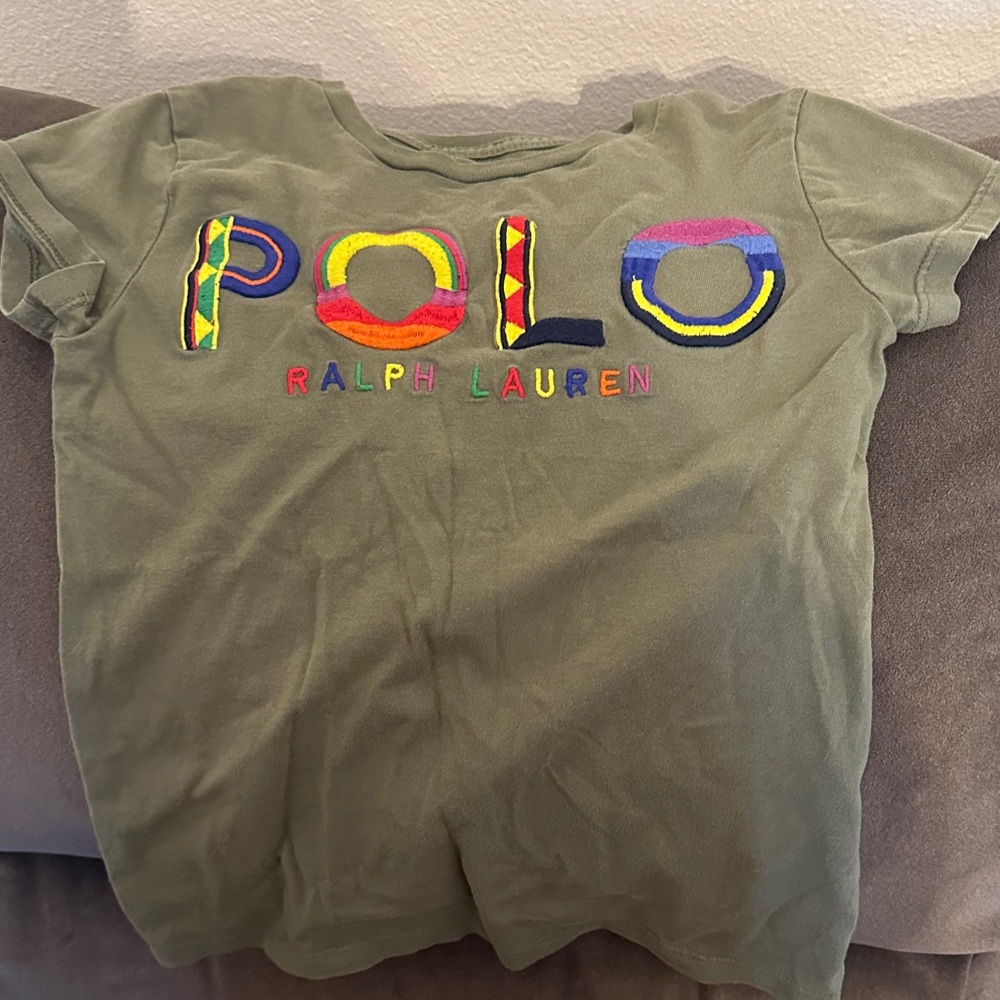 Ralph Lauren Kids Olive Tee with Colorful Logo